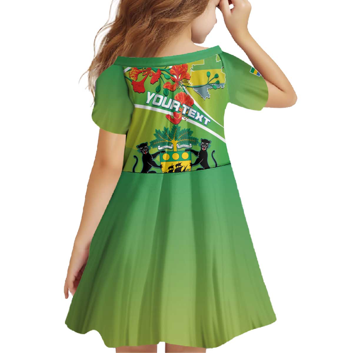 Personalized Gabon Independence Day Family Matching Off The Shoulder Long Sleeve Dress and Hawaiian Shirt Coat Of Arms With Map - Wonder Print Shop