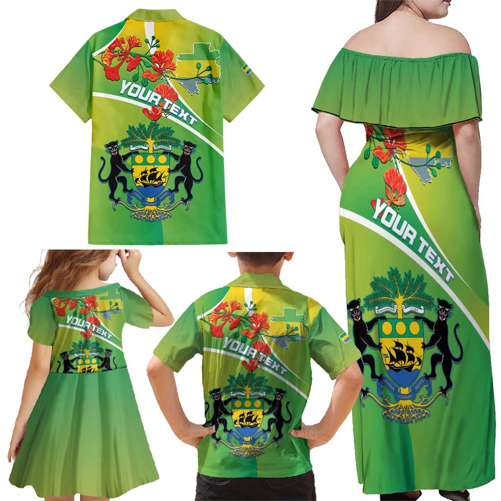 Personalized Gabon Independence Day Family Matching Off Shoulder Maxi Dress and Hawaiian Shirt Coat Of Arms With Map - Wonder Print Shop