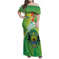 Personalized Gabon Independence Day Family Matching Off Shoulder Maxi Dress and Hawaiian Shirt Coat Of Arms With Map - Wonder Print Shop