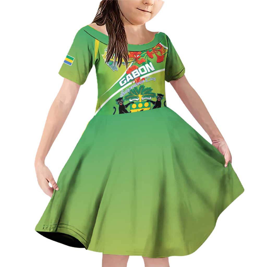 Personalized Gabon Independence Day Family Matching Off Shoulder Short Dress and Hawaiian Shirt Coat Of Arms With Map - Wonder Print Shop