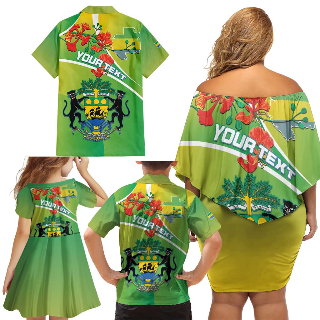 Personalized Gabon Independence Day Family Matching Off Shoulder Short Dress and Hawaiian Shirt Coat Of Arms With Map - Wonder Print Shop