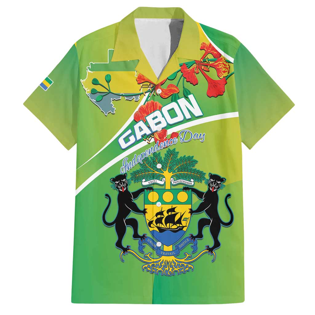 Personalized Gabon Independence Day Family Matching Off Shoulder Short Dress and Hawaiian Shirt Coat Of Arms With Map - Wonder Print Shop