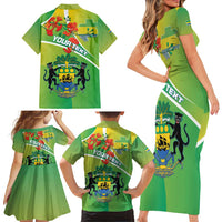 Personalized Gabon Independence Day Family Matching Short Sleeve Bodycon Dress and Hawaiian Shirt Coat Of Arms With Map - Wonder Print Shop