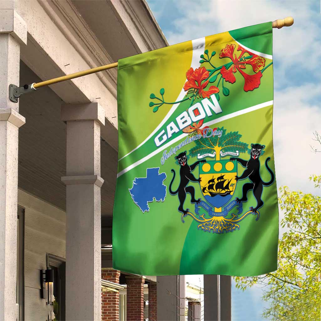 Gabon Independence Day Garden Flag Coat Of Arms With Map - Wonder Print Shop