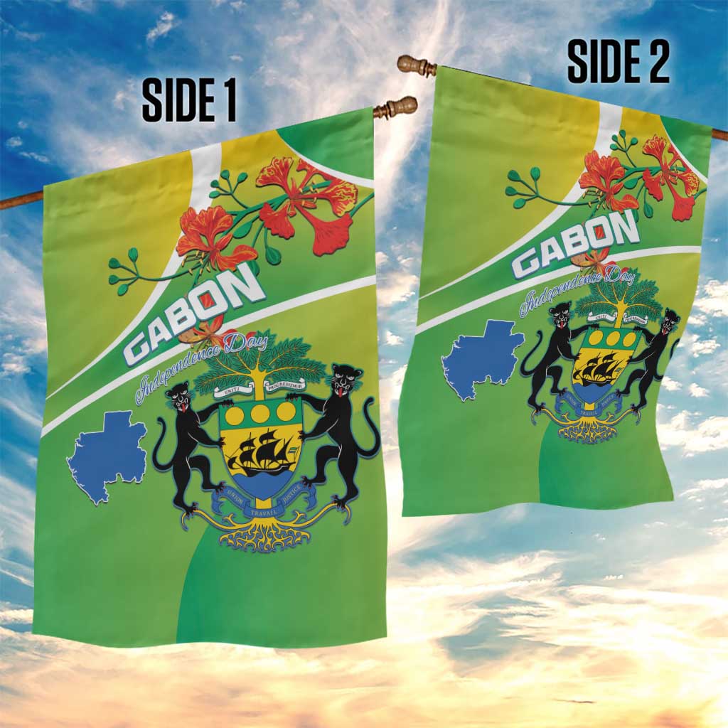 Gabon Independence Day Garden Flag Coat Of Arms With Map - Wonder Print Shop
