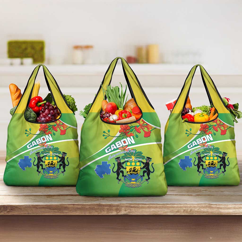 Gabon Independence Day Grocery Bag Coat Of Arms With Map - Wonder Print Shop