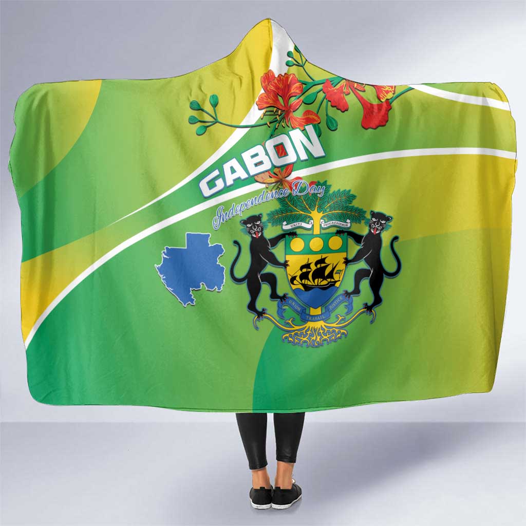 Gabon Independence Day Hooded Blanket Coat Of Arms With Map - Wonder Print Shop