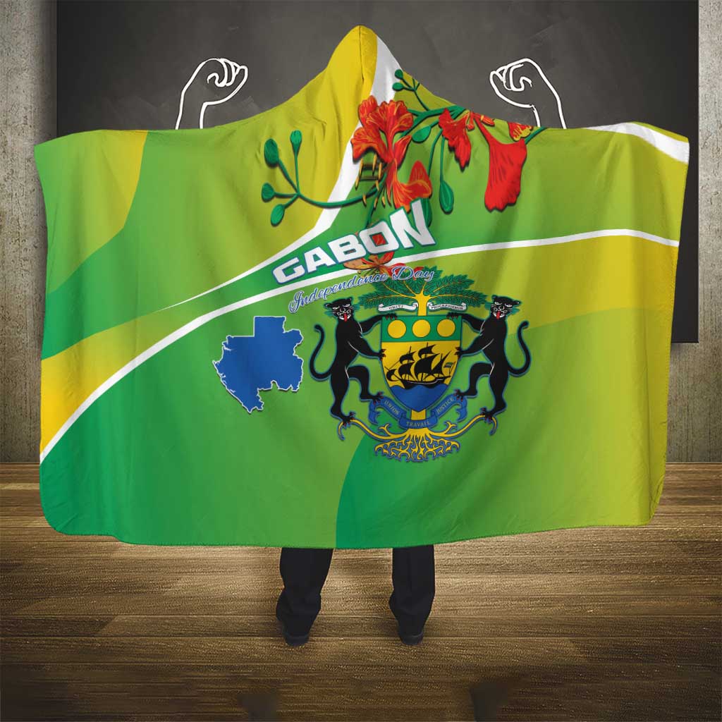 Gabon Independence Day Hooded Blanket Coat Of Arms With Map - Wonder Print Shop
