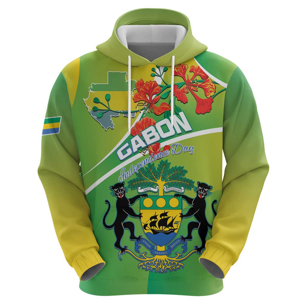Personalized Gabon Independence Day Hoodie Coat Of Arms With Map - Wonder Print Shop