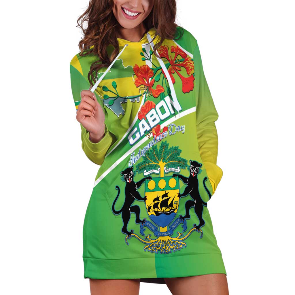 Personalized Gabon Independence Day Hoodie Dress Coat Of Arms With Map - Wonder Print Shop