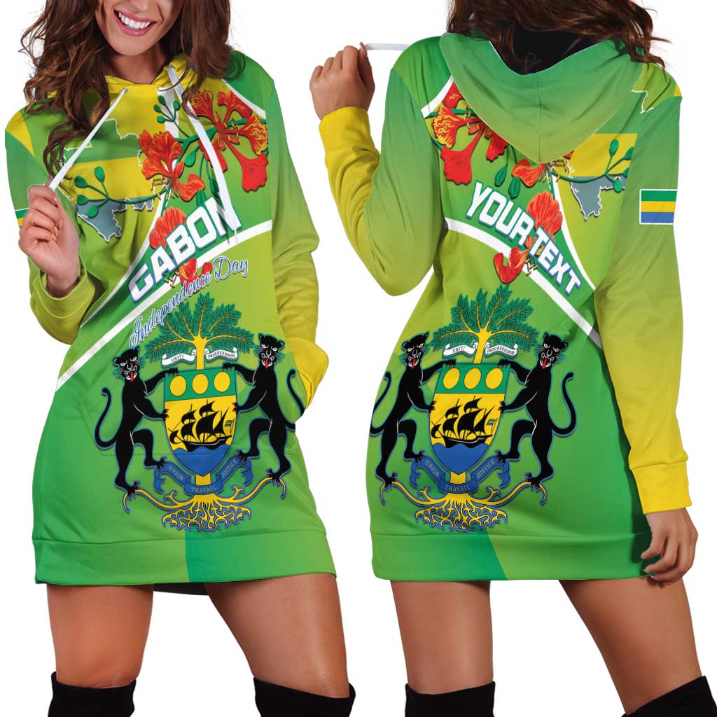 Personalized Gabon Independence Day Hoodie Dress Coat Of Arms With Map - Wonder Print Shop