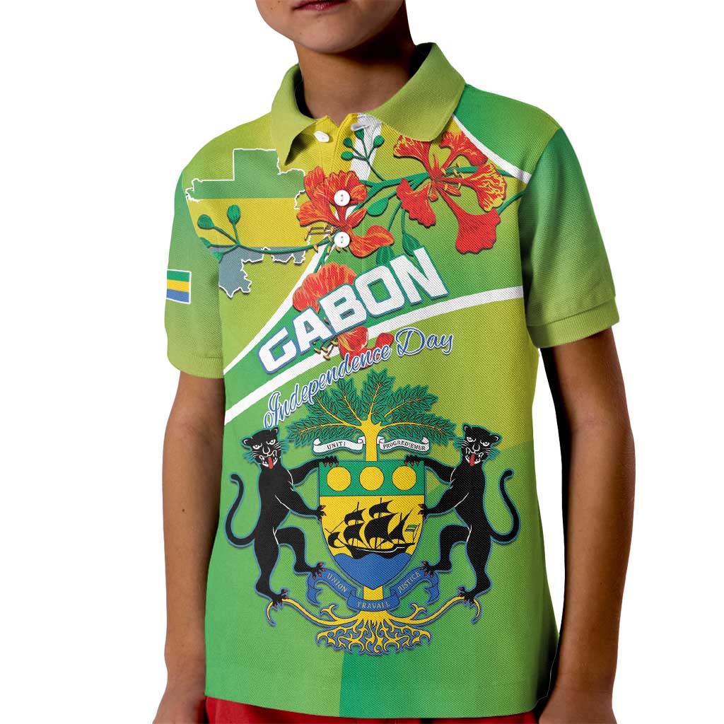 Personalized Gabon Independence Day Kid Polo Shirt Coat Of Arms With Map - Wonder Print Shop