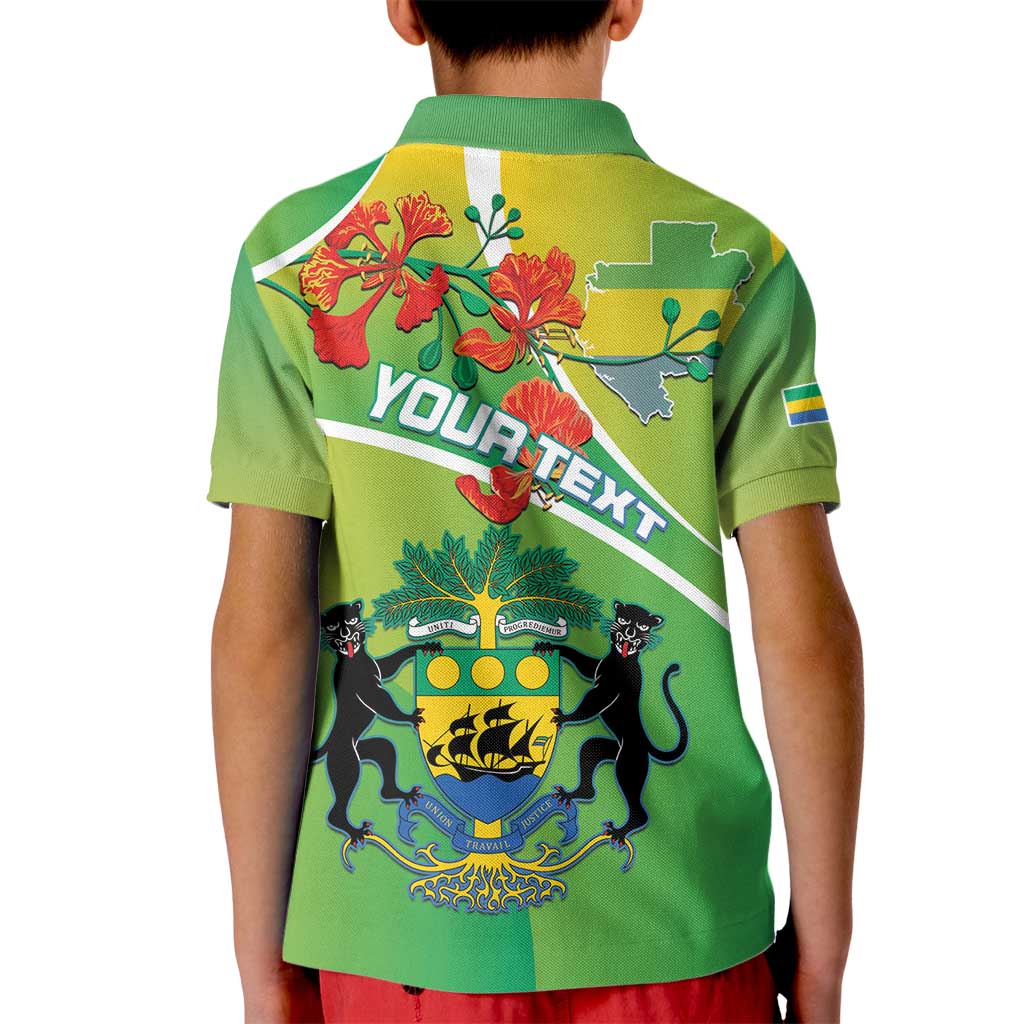 Personalized Gabon Independence Day Kid Polo Shirt Coat Of Arms With Map - Wonder Print Shop
