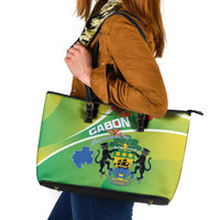 Gabon Independence Day Leather Tote Bag Coat Of Arms With Map - Wonder Print Shop