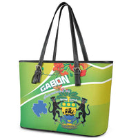 Gabon Independence Day Leather Tote Bag Coat Of Arms With Map - Wonder Print Shop