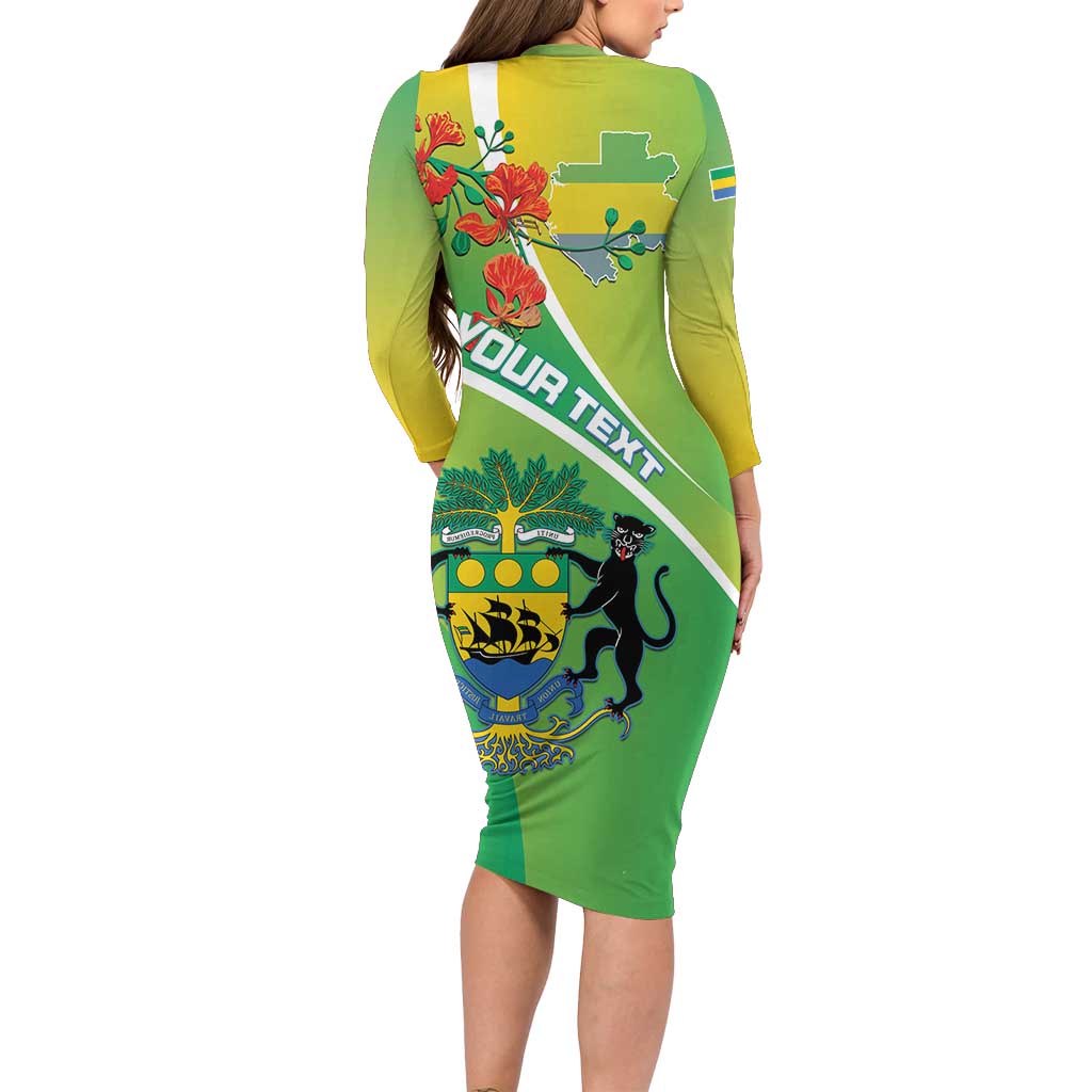 Personalized Gabon Independence Day Long Sleeve Bodycon Dress Coat Of Arms With Map - Wonder Print Shop