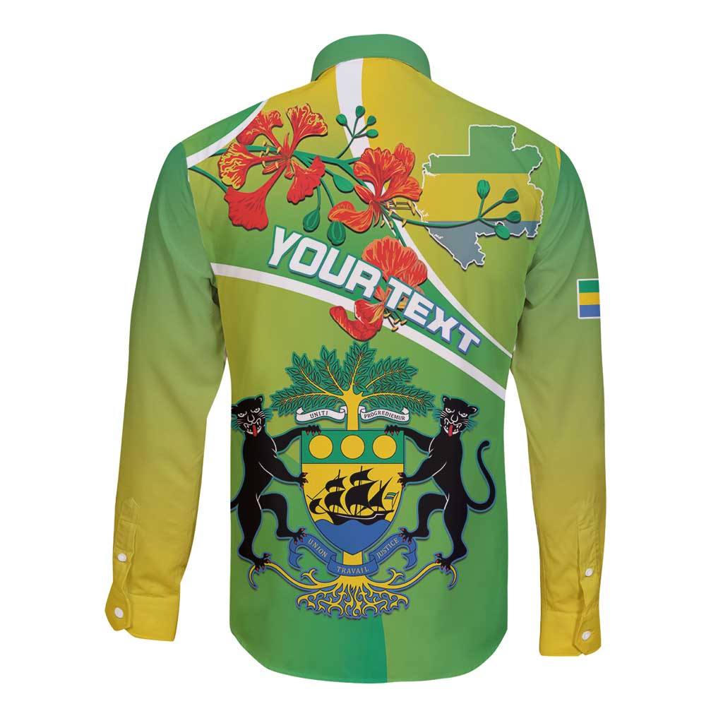 Personalized Gabon Independence Day Long Sleeve Button Shirt Coat Of Arms With Map - Wonder Print Shop