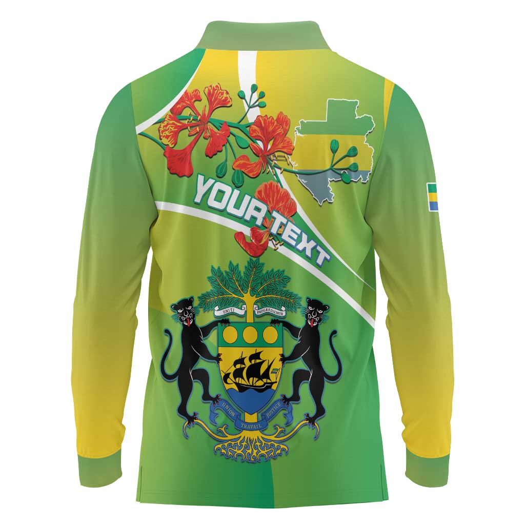 Personalized Gabon Independence Day Long Sleeve Polo Shirt Coat Of Arms With Map - Wonder Print Shop