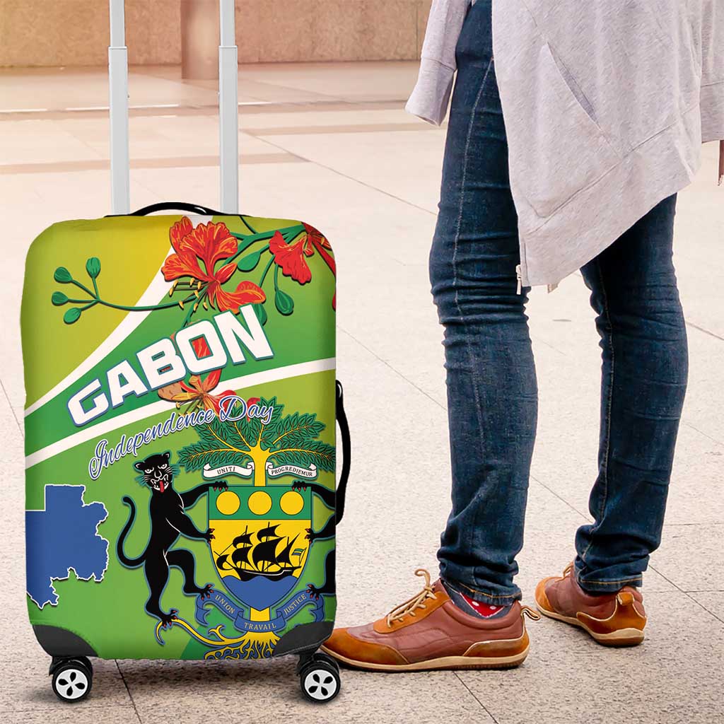 Gabon Independence Day Luggage Cover Coat Of Arms With Map - Wonder Print Shop