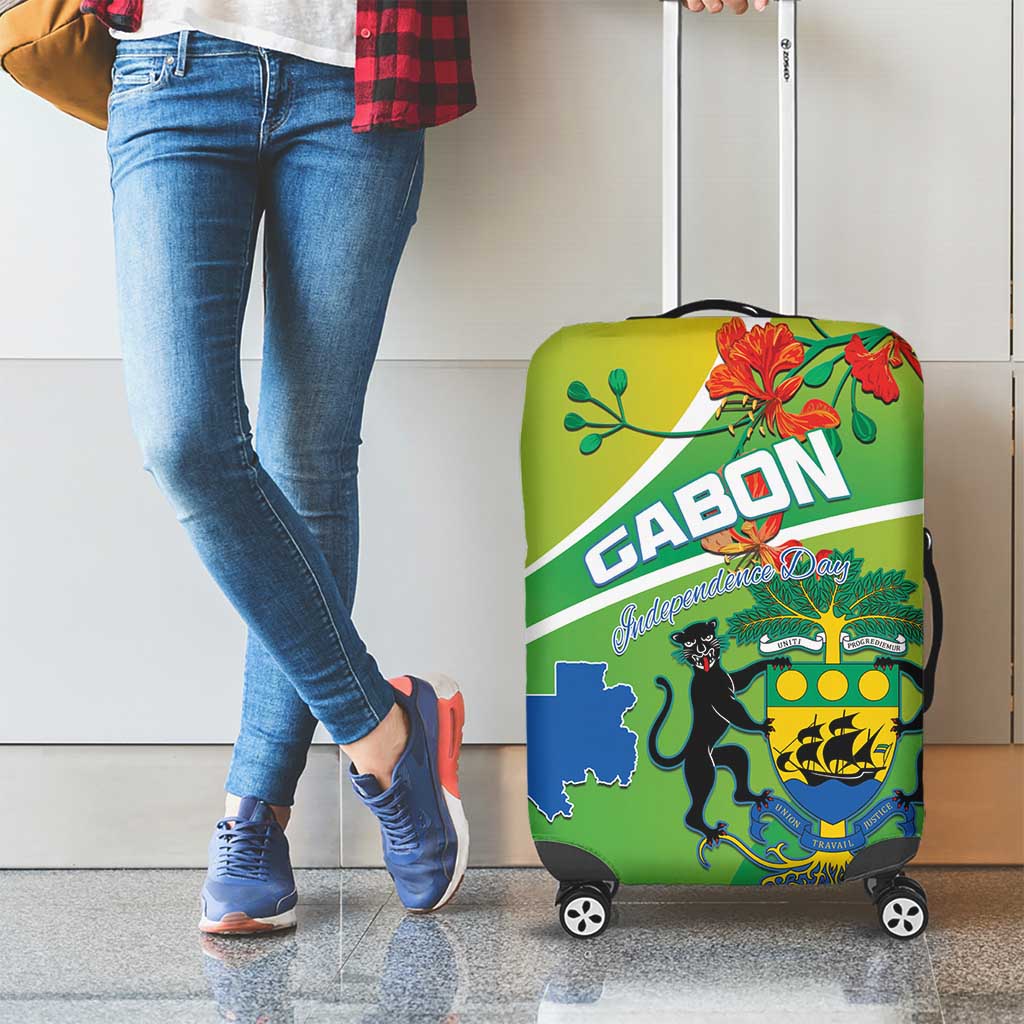 Gabon Independence Day Luggage Cover Coat Of Arms With Map - Wonder Print Shop