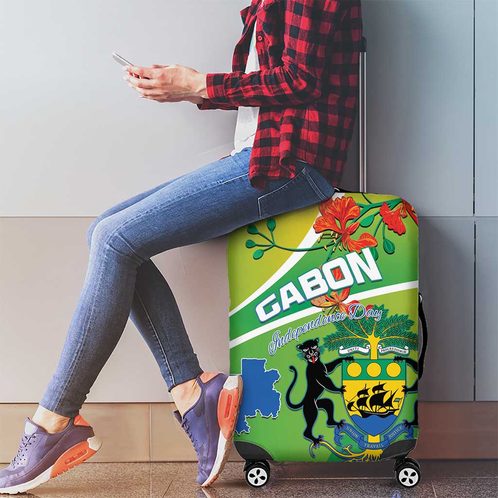 Gabon Independence Day Luggage Cover Coat Of Arms With Map - Wonder Print Shop