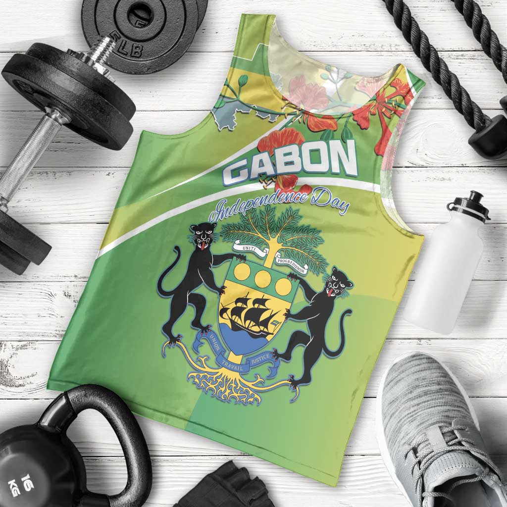 Personalized Gabon Independence Day Men Tank Top Coat Of Arms With Map - Wonder Print Shop