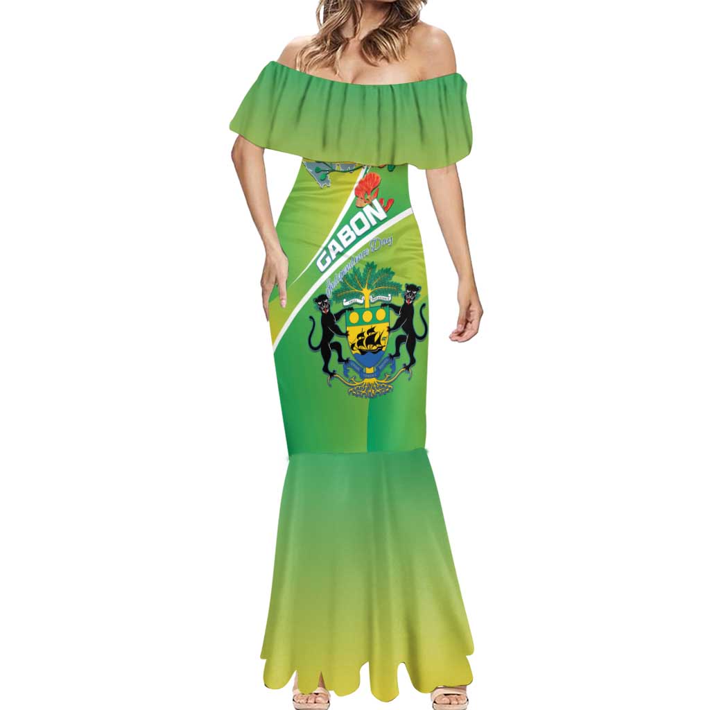 Personalized Gabon Independence Day Mermaid Dress Coat Of Arms With Map - Wonder Print Shop