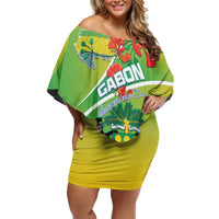 Personalized Gabon Independence Day Off Shoulder Short Dress Coat Of Arms With Map - Wonder Print Shop