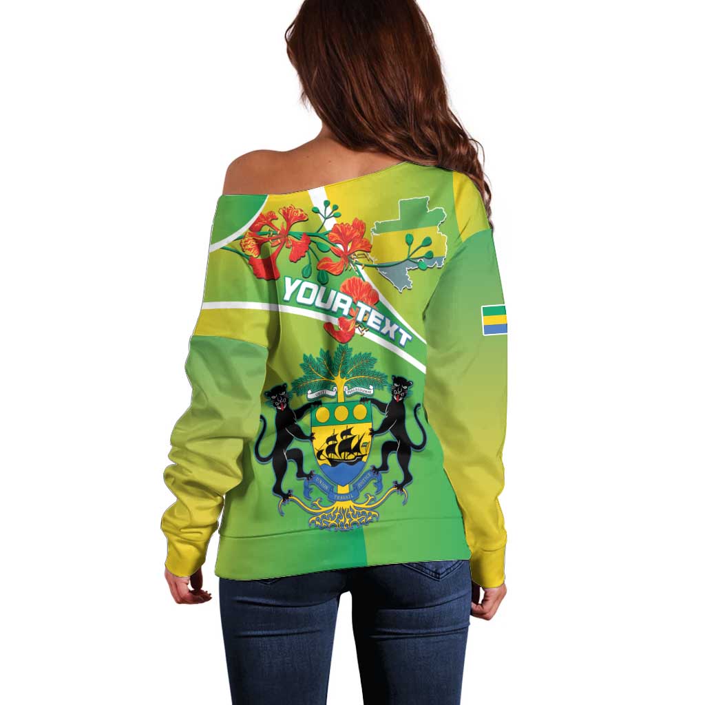 Personalized Gabon Independence Day Off Shoulder Sweater Coat Of Arms With Map - Wonder Print Shop