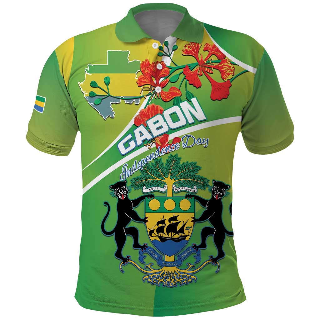 Personalized Gabon Independence Day Polo Shirt Coat Of Arms With Map - Wonder Print Shop
