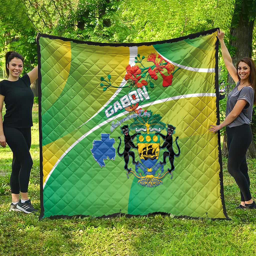 Gabon Independence Day Quilt Coat Of Arms With Map - Wonder Print Shop