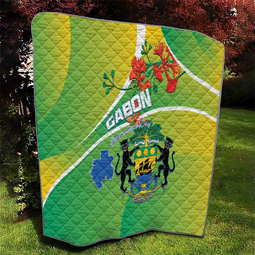 Gabon Independence Day Quilt Coat Of Arms With Map - Wonder Print Shop