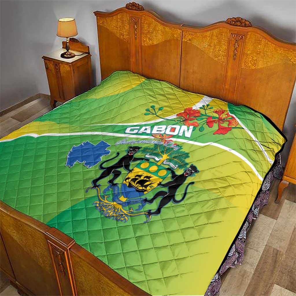 Gabon Independence Day Quilt Coat Of Arms With Map - Wonder Print Shop