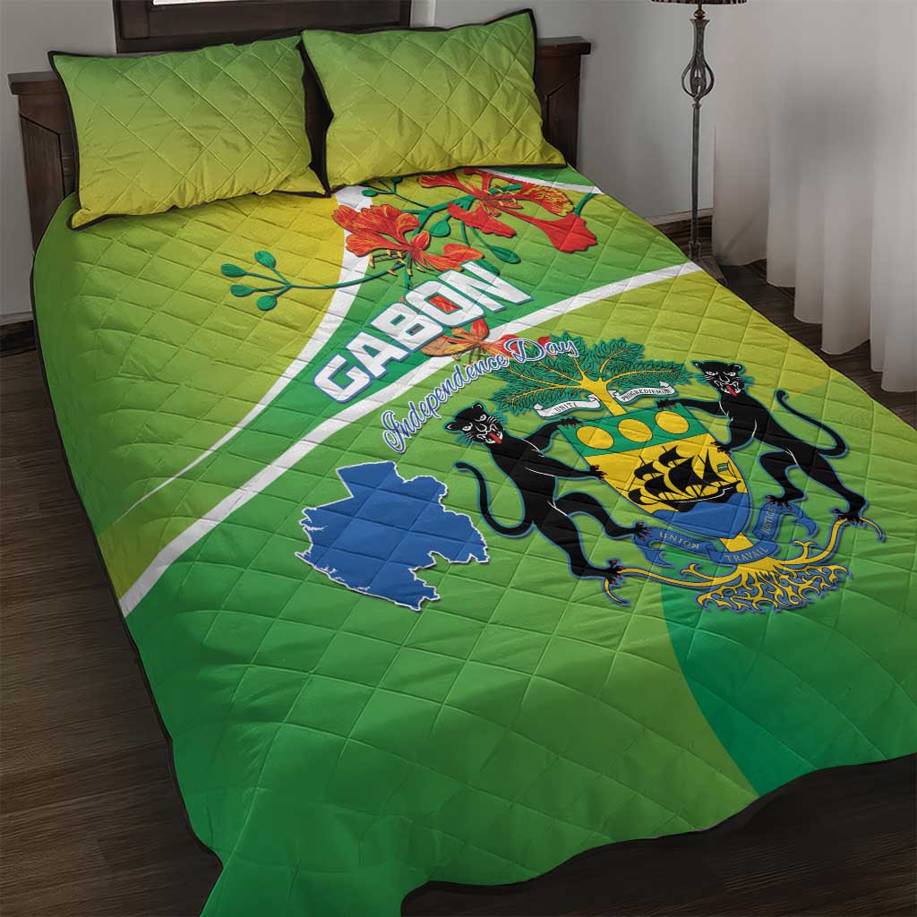 Gabon Independence Day Quilt Bed Set Coat Of Arms With Map - Wonder Print Shop