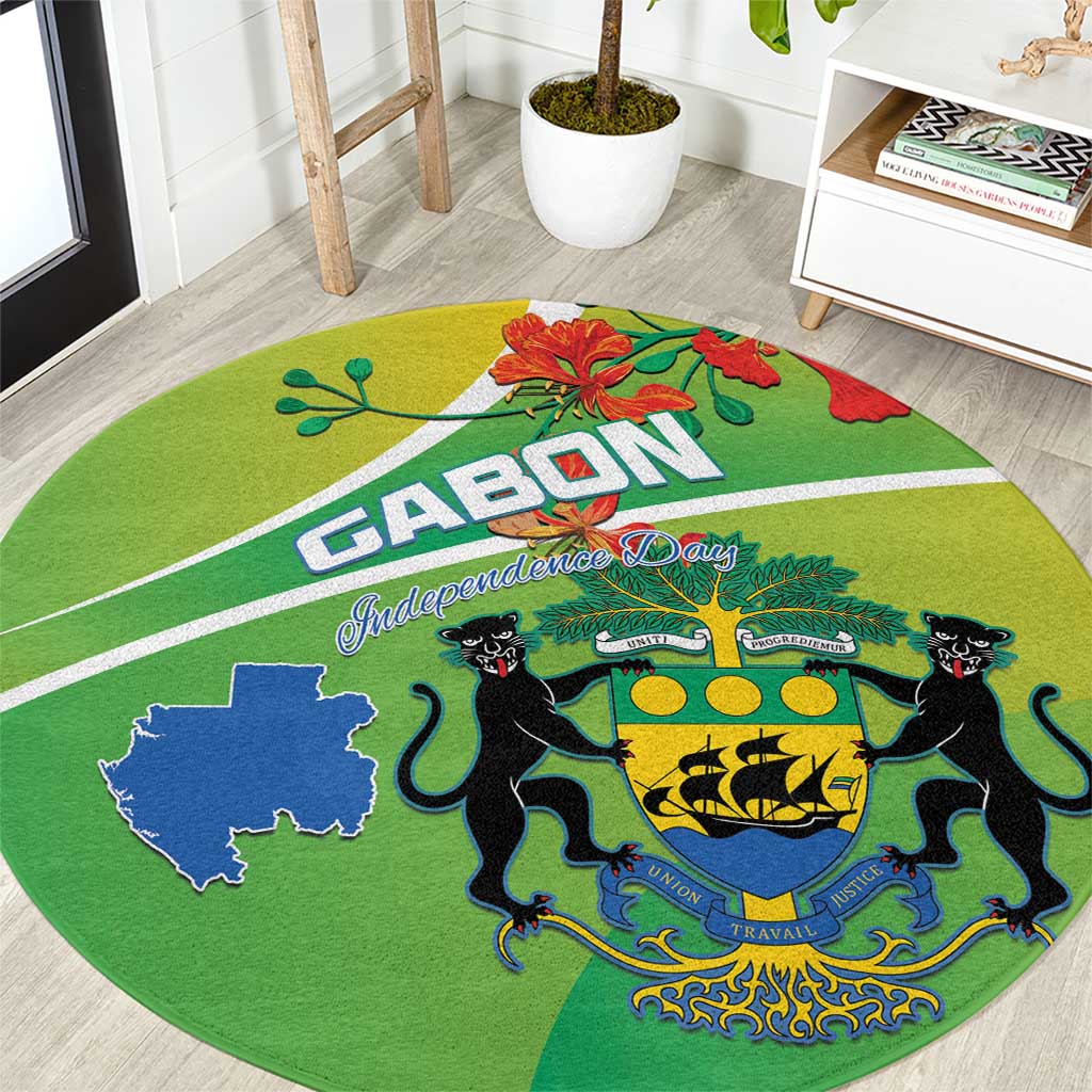 Gabon Independence Day Round Carpet Coat Of Arms With Map - Wonder Print Shop