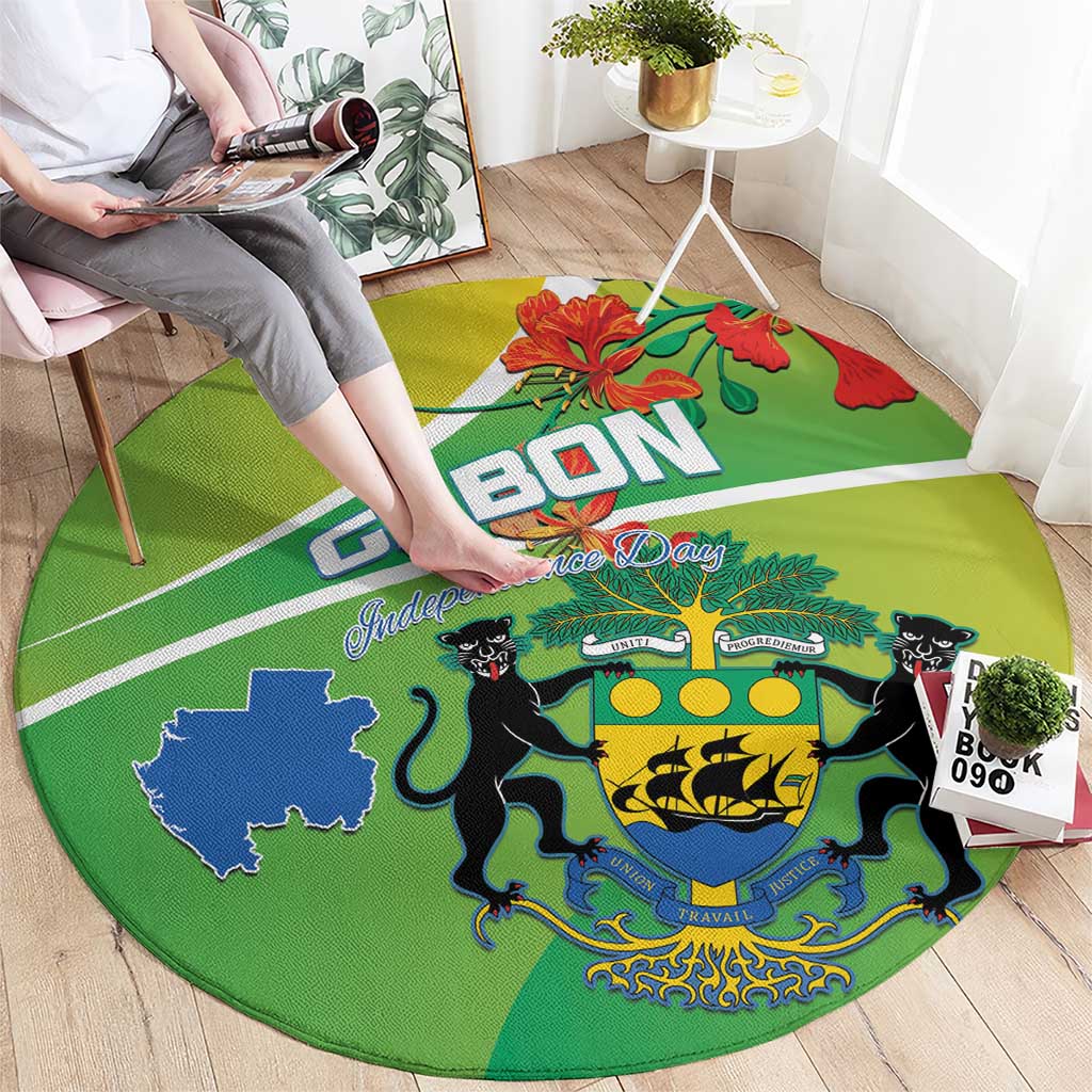 Gabon Independence Day Round Carpet Coat Of Arms With Map - Wonder Print Shop