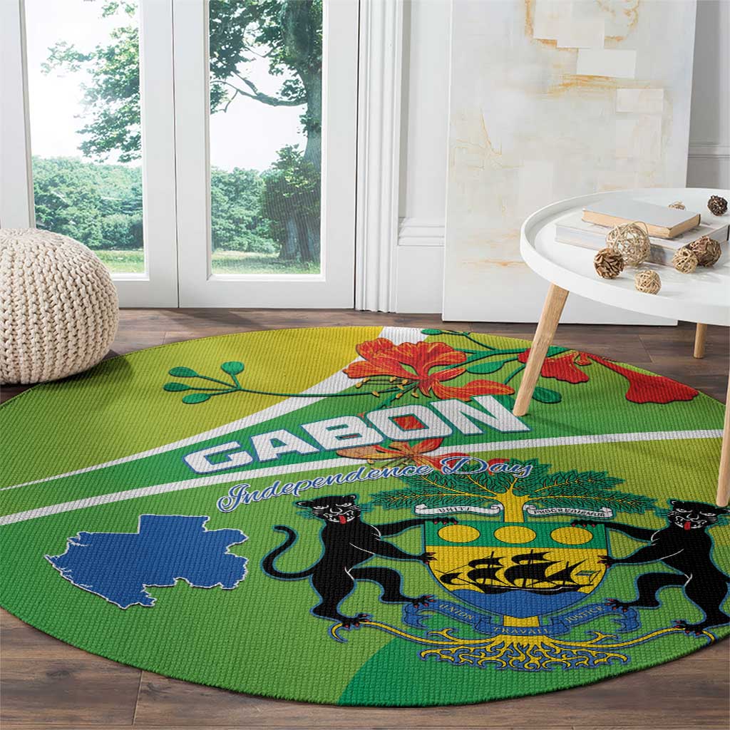 Gabon Independence Day Round Carpet Coat Of Arms With Map - Wonder Print Shop