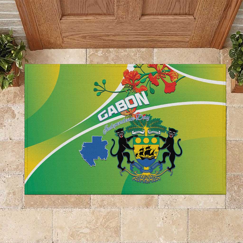 Gabon Independence Day Rubber Doormat Coat Of Arms With Map - Wonder Print Shop