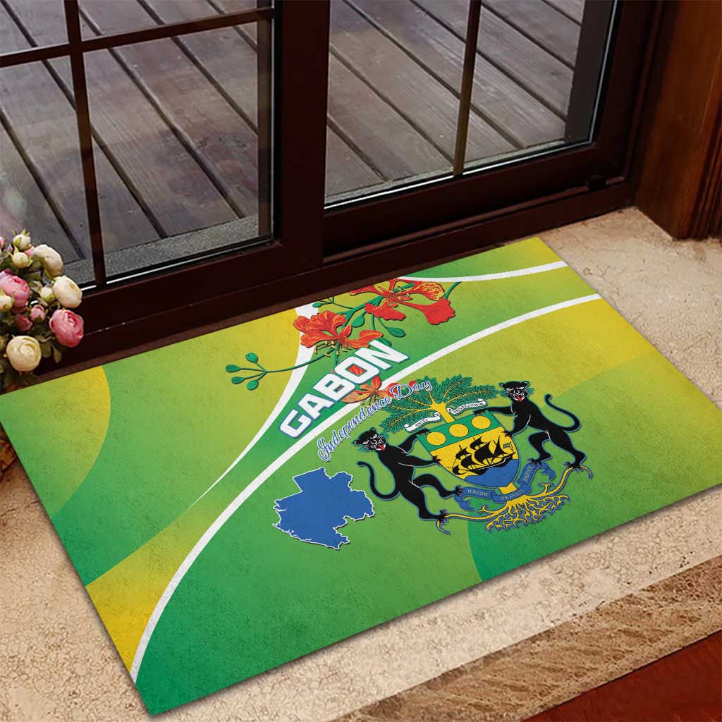 Gabon Independence Day Rubber Doormat Coat Of Arms With Map - Wonder Print Shop