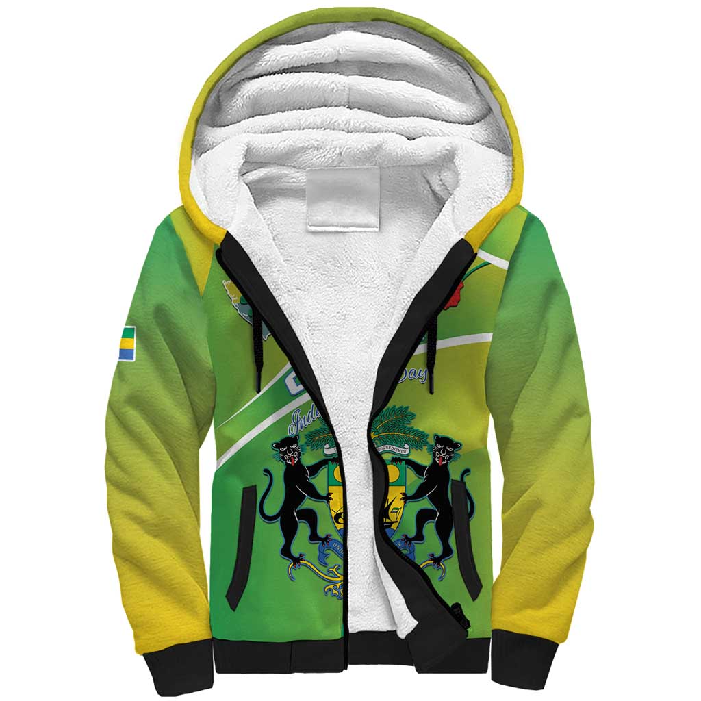 Personalized Gabon Independence Day Sherpa Hoodie Coat Of Arms With Map - Wonder Print Shop