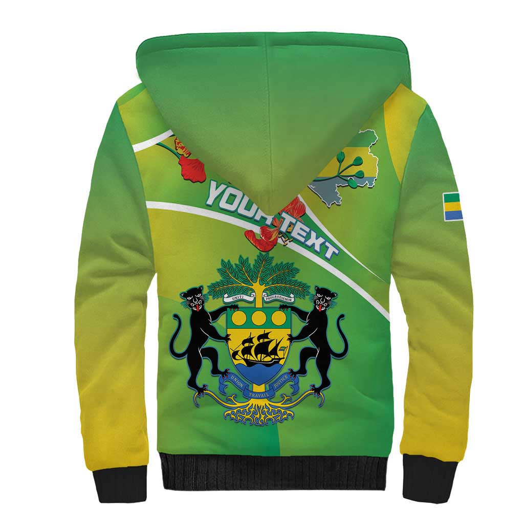 Personalized Gabon Independence Day Sherpa Hoodie Coat Of Arms With Map - Wonder Print Shop