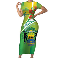 Personalized Gabon Independence Day Short Sleeve Bodycon Dress Coat Of Arms With Map - Wonder Print Shop