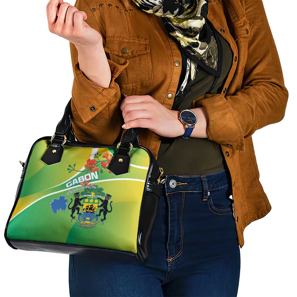 Gabon Independence Day Shoulder Handbag Coat Of Arms With Map - Wonder Print Shop
