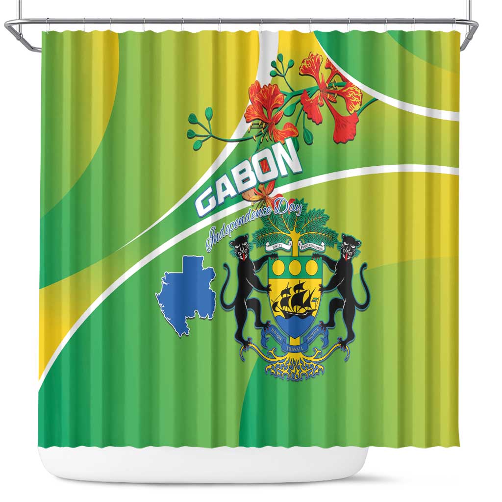 Gabon Independence Day Shower Curtain Coat Of Arms With Map - Wonder Print Shop