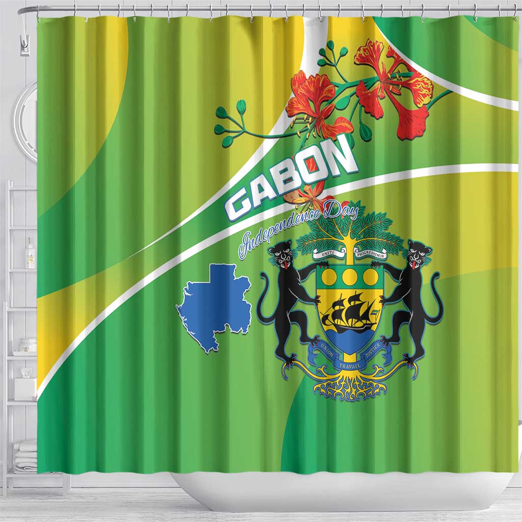 Gabon Independence Day Shower Curtain Coat Of Arms With Map - Wonder Print Shop