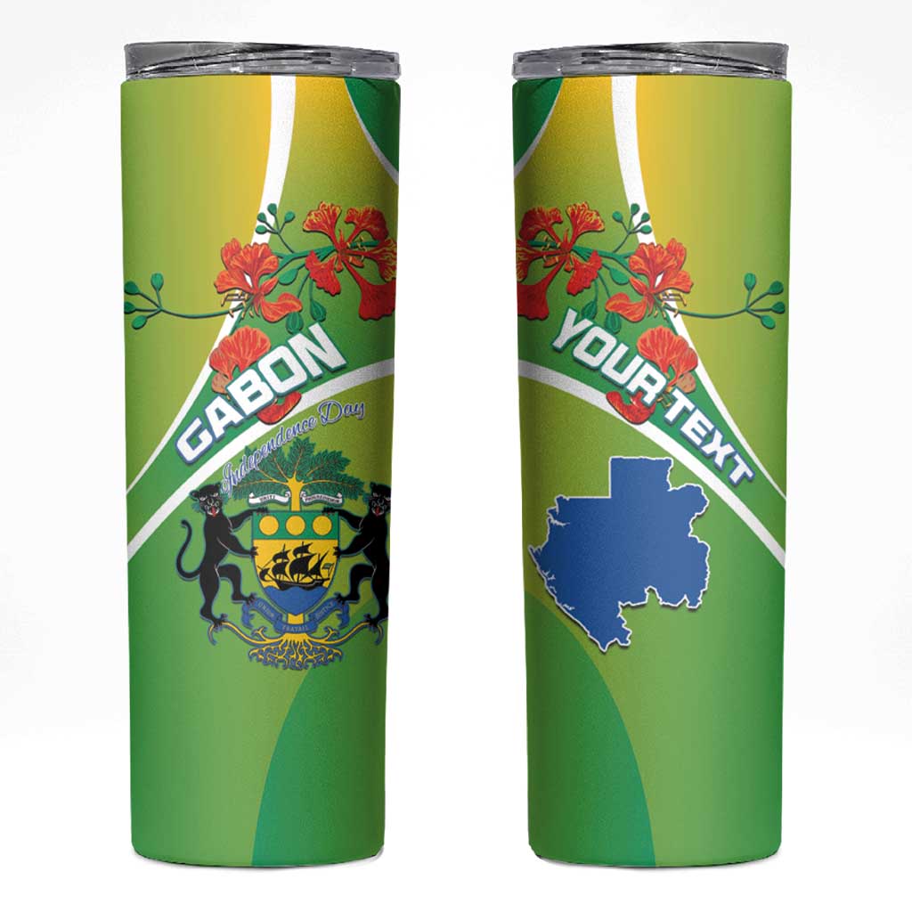 Personalized Gabon Independence Day Skinny Tumbler Coat Of Arms With Map - Wonder Print Shop