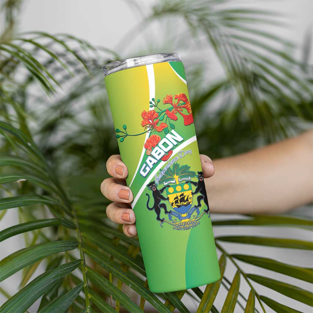 Personalized Gabon Independence Day Skinny Tumbler Coat Of Arms With Map - Wonder Print Shop