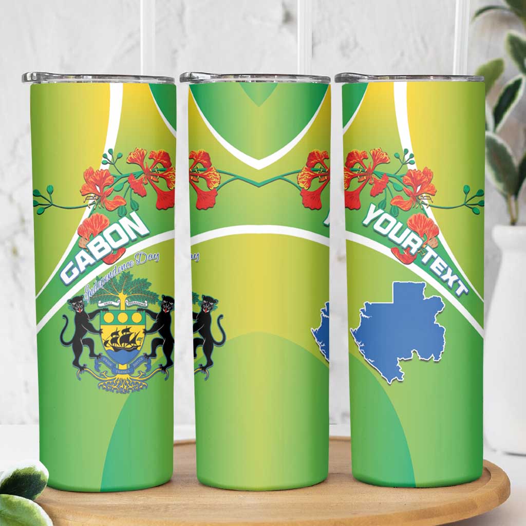 Personalized Gabon Independence Day Skinny Tumbler Coat Of Arms With Map - Wonder Print Shop