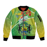 Personalized Gabon Independence Day Sleeve Zip Bomber Jacket Coat Of Arms With Map - Wonder Print Shop