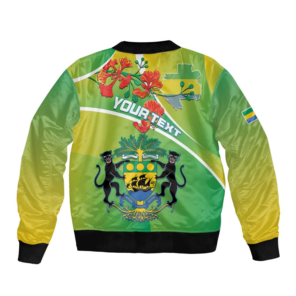 Personalized Gabon Independence Day Sleeve Zip Bomber Jacket Coat Of Arms With Map - Wonder Print Shop